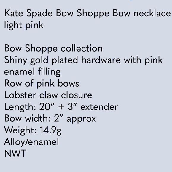 KATE SPADE Pink Bow Gold Row Shoppe Neclace - Picture 12 of 12